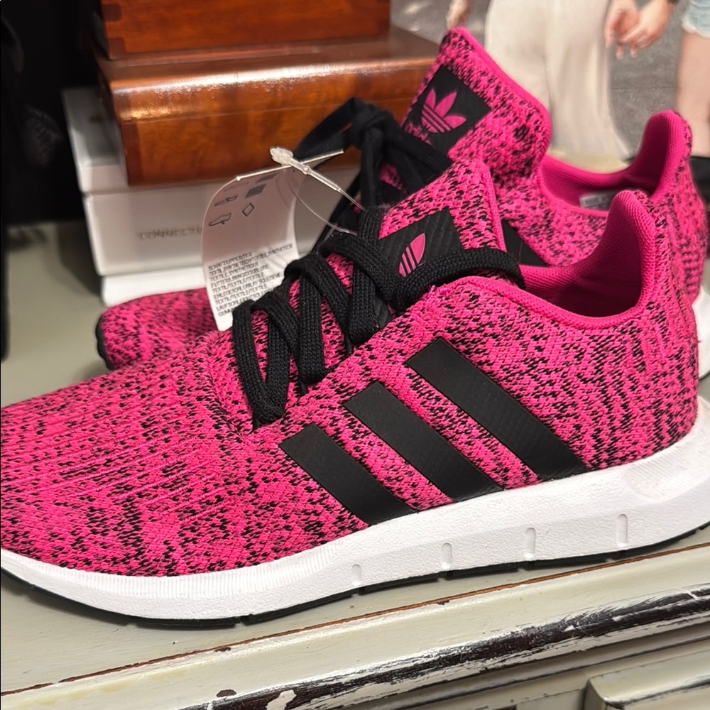 Adidas Pink and Black Sneakers with Modern Knit Design